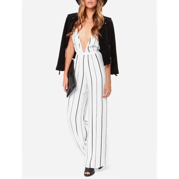 Faithfull The Brand Revolve *Read* Shutterbabe Ivory Striped Jumpsuit Sz XS Tie - Picture 4 of 8